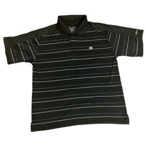 Champion DoubleDry Polo Black and Grey Stripes‎ Size Small